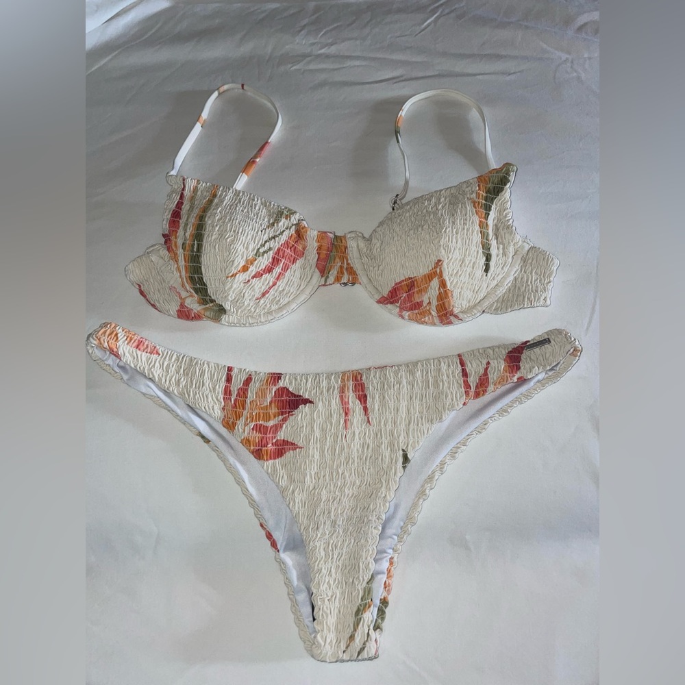 Rusty Lakey Smocked Bikini Set (off white)